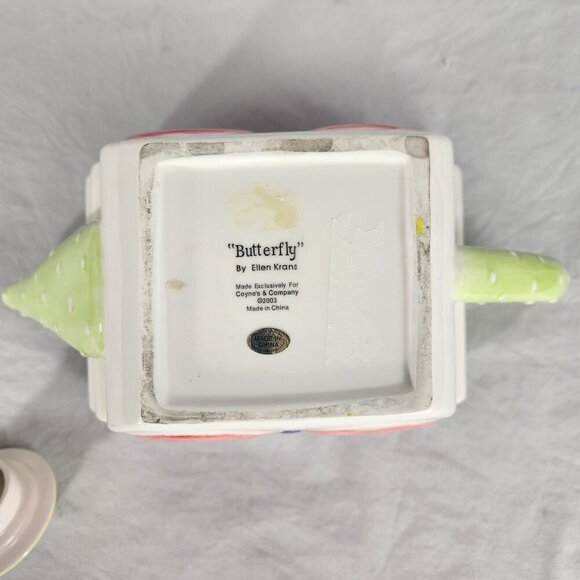 Ellen Krans Butterfly Teapot Coynes & Co 2003 Pink Purple Green Collectable - Picture 8 of 12